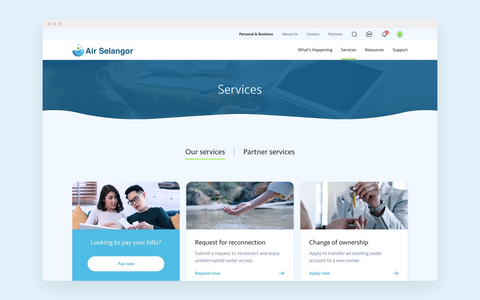 The website services page