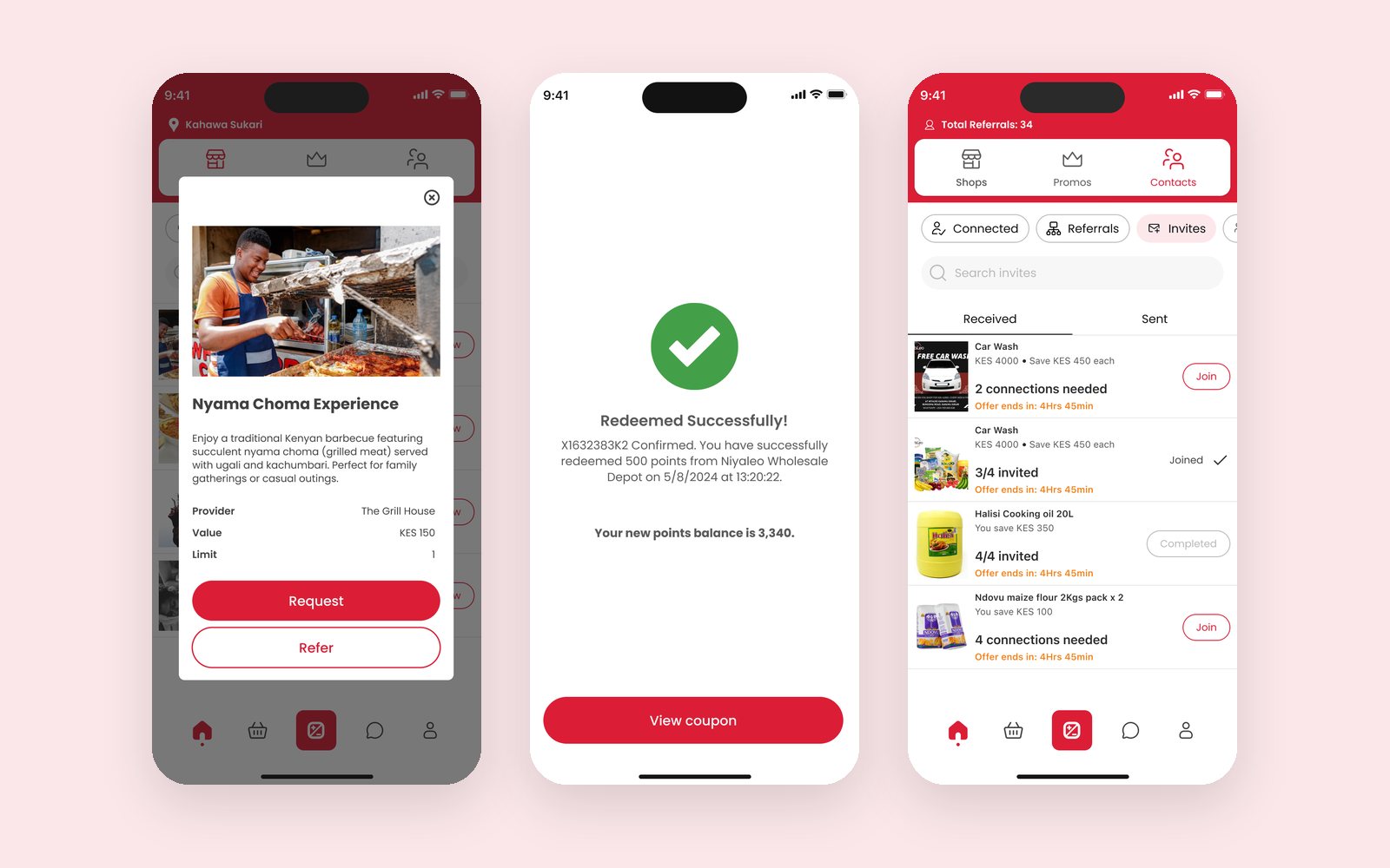 Service details, redeeming points and invites