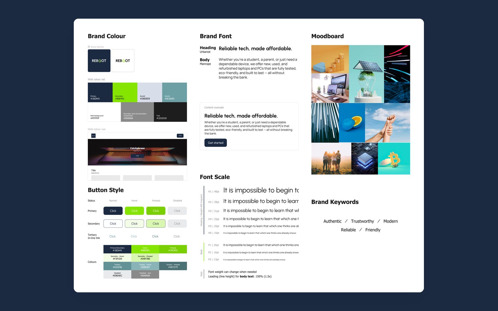 Brand guidelines: colour, type, buttons and moodboard