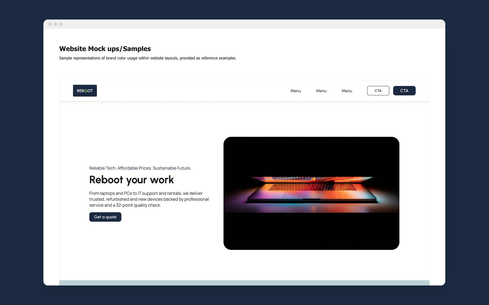 Website mockup with the new identity