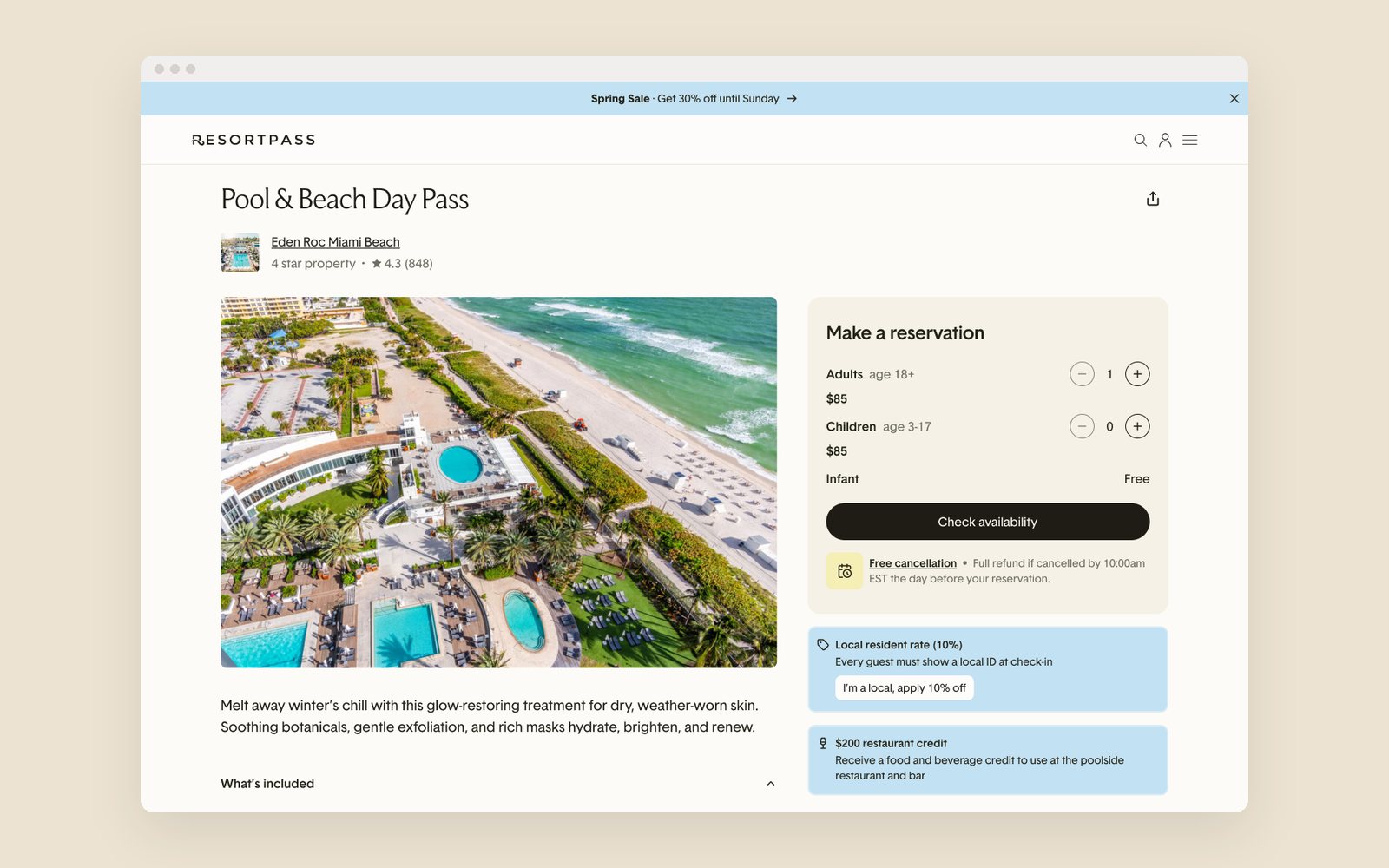 Locals pricing: the local resident rate next to the reservation box